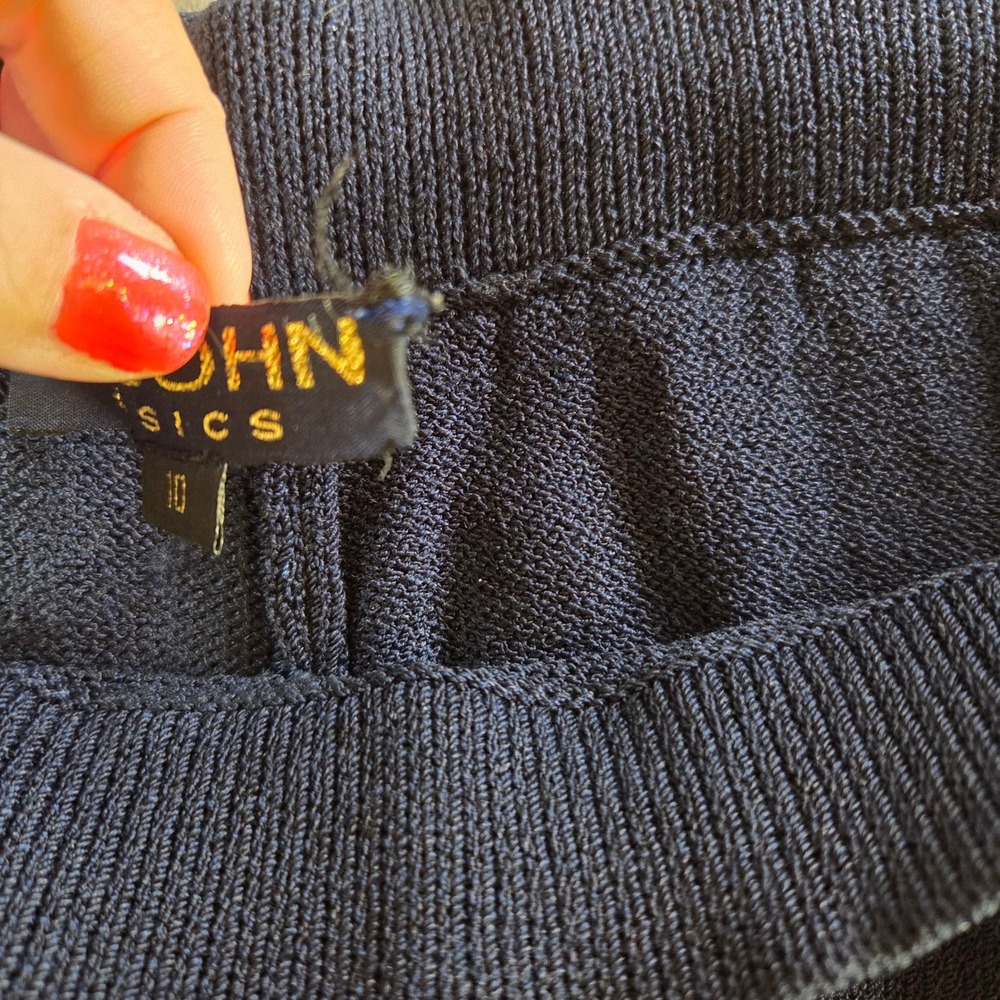 St John Basics Navy Blue Santana Knit Straight Leg Pants High Rise Womens 10 - Picture 9 of 9